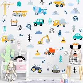 Heavy Duty Construction Vehicle Wall Decals - Removable Waterproof Stickers for Excavator, Dump Truck, Road Roller, Construction Site Theme Nursery & Boys Room Decor