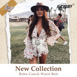 Women Western Leather Belt Boho Disc Conch Waist Belt for Dress Jeans