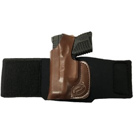 Browning 1911 22, 380 Pro Carry Ankle Holster Left Hand Brown Leather & Neoprene Gun Holster