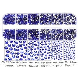 Jollin 3600 Pcs 6 Sizes SS4~SS12 Sapphire Flat Back Glass Nail Art Charms