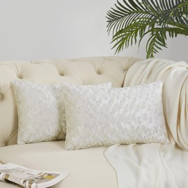 GIGIZAZA Ivory Cream Pillow Covers Set of 2, 12x20 Lumbar Velvet Polka Dot Sofa Accent Throw Pillows Covers Decorative Luxury Modern Farmhouse Cushion Pillow Covers