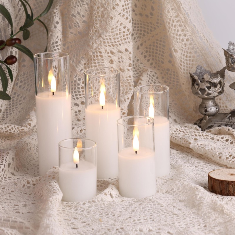 Eywamage 5 Pack Clear Glass Flameless Candles with Remote, Flickering