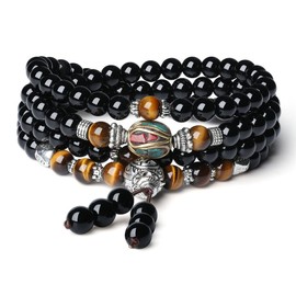 COAI Onyx Tiger Eye Stone 108 Beads Mala Wrap Bracelet Necklace