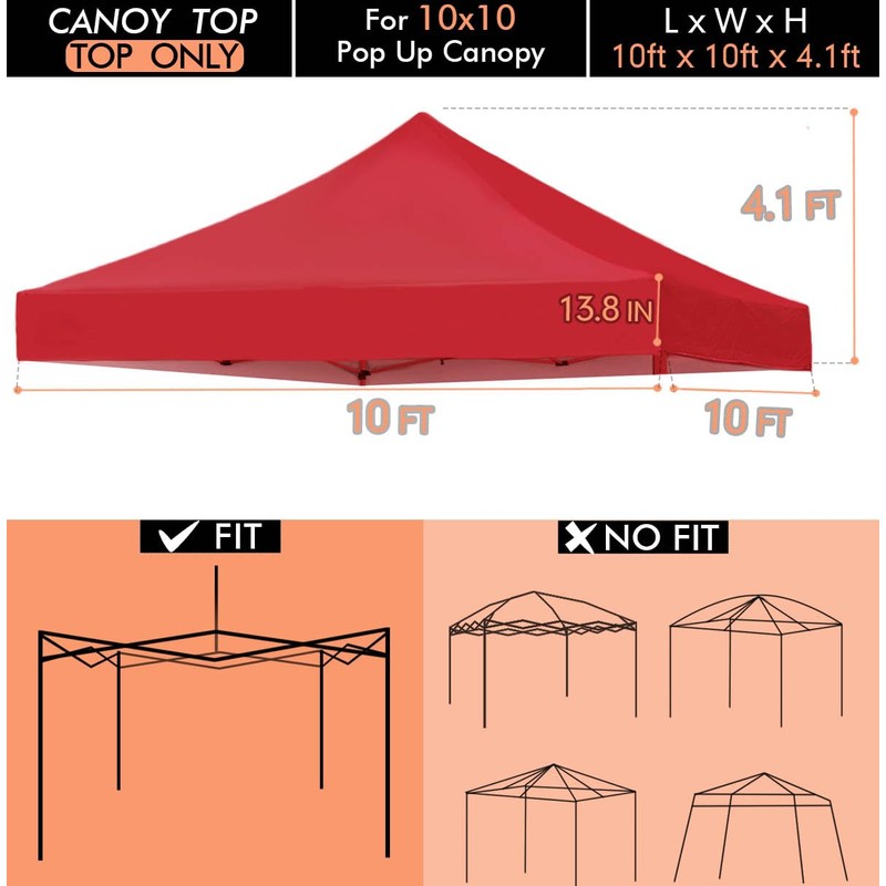 Ontheway 10' x 10' Replacement Canopy Top for EZ Pop