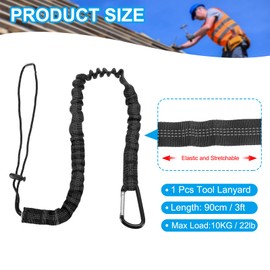 MECCANIXITY Retractable Tool Lanyard 3ft with Single Aluminum Buckle and Adjustable Loop End, Maximum Weight Limit 10KG / 22lb, Safety Fall Protection Tools Leash, Black
