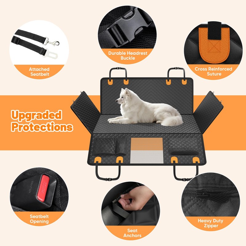 Dog Car Seat Cover for Back Seat,Hard Bottom Hammock Hold