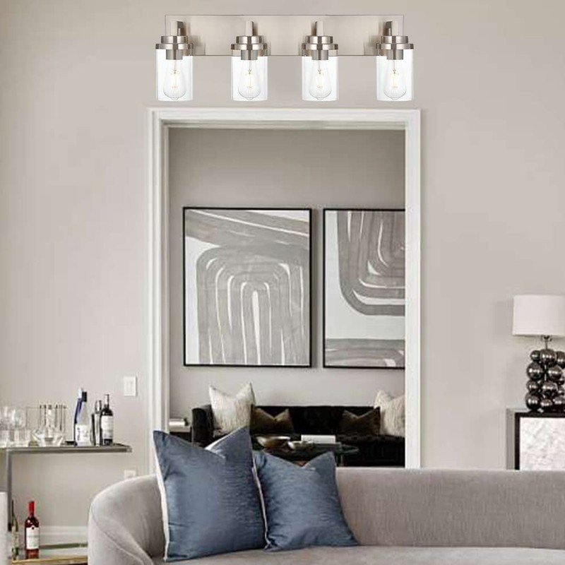 MELUCEE 4 Lights Vanity Light Brushed Nickel Modern Bathroom Lighting