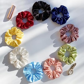 Silvr Bear Premium Satin Hair Scrunchies for Women, Vegan Softer than Silk Hair Ties, Scrunchies for Women and Girls, 10 Pack, Pastel Shades Collectio