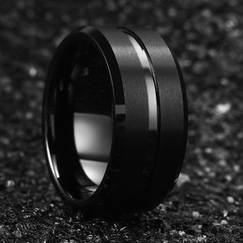 King Will Tungsten Carbide Wedding Band Ring for Men -10mm Men Rings in Black Grooved Center Wedding Band Suitable For Every Day Wear Comfort Fit Size 9