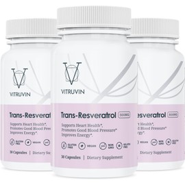 VITRUVIN Trans-Resveratrol 500mg, 3 Bottles Pack, Vegan, Non-GMO, Gluten-Free, Gelatin-Free.