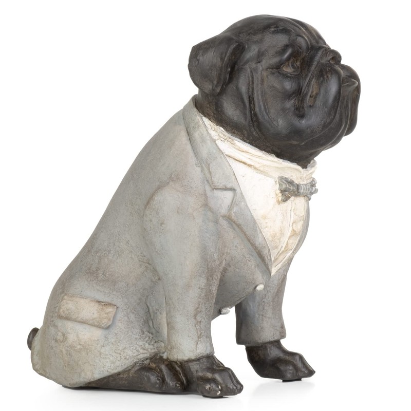 Moritz Decorative Figure Pug Dog in Grey Suit with Bow