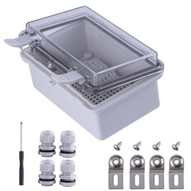 GCESSOIRY Waterproof Electrical Junction Box IP67 ABS Plastic Enclosure with Hinged Cover with Mounting Plate, Wall Brackets, Cable Glands, 5.9 x 3.9 x 2.8 inch (150x100x70 mm), Transparent Cap