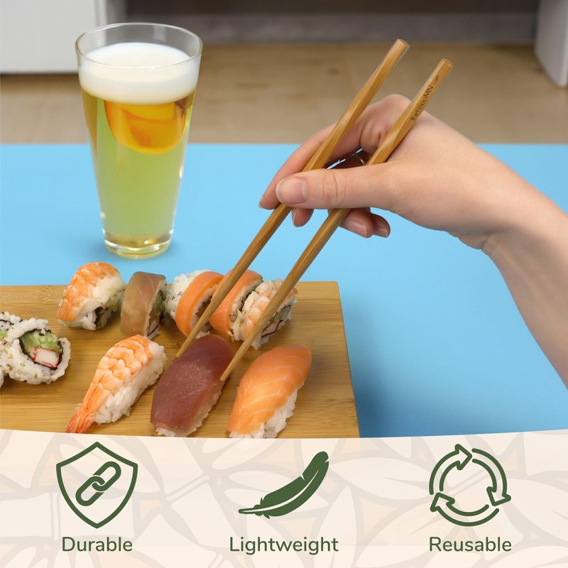 BambooMN Premium Reusable Japanese Bamboo Chopsticks, Twisted 9 inch -