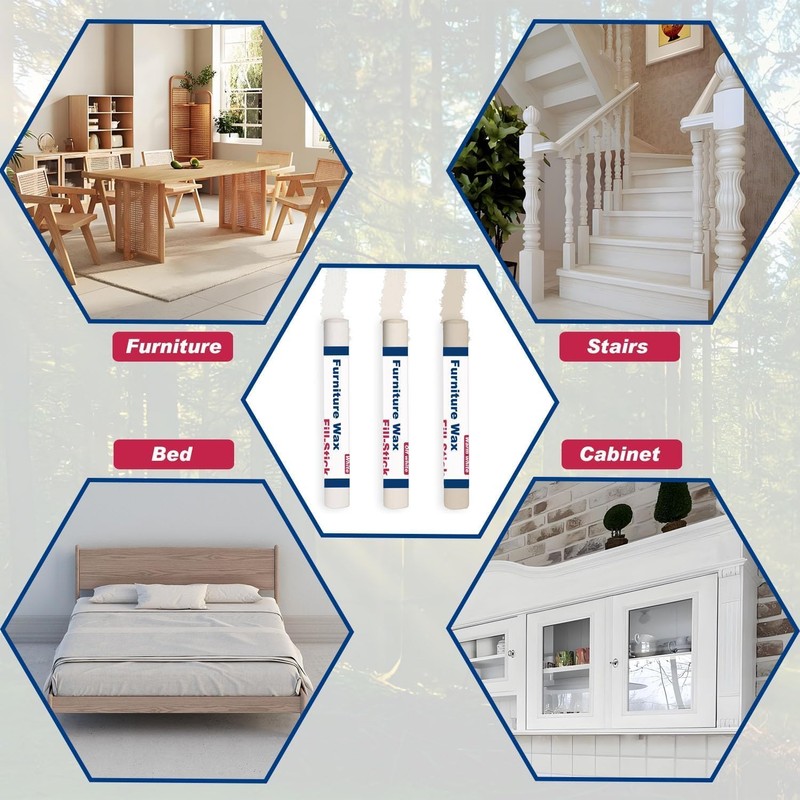 Kenbry Wood Filler Sticks 3 Colors White Wax Putty Stick,