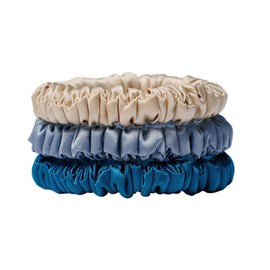 Vitalux Silk Hair Elastics, Set of 3, 100% Natural Silk, Non-Tracing, Gentle for Hair, Friction Relief, Anti-Static, High Elastic, Elastic Scrunchies for Adults, Fashionable, Gift Ideas(Peacock Blue