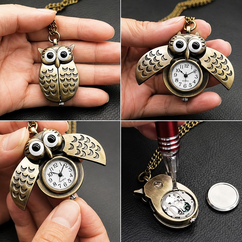 Vintage Owl Pocket Watch Necklace for Everyday Style – Opening