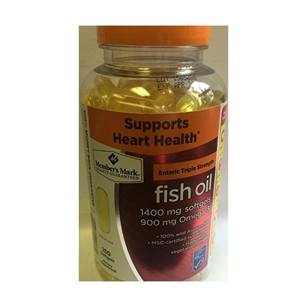 Member's Mark Enteric Triple Strength Fish Oil 1400mg Softgels 900mg Omega-3 DHA EPA (3 Bottles (450 softgels))