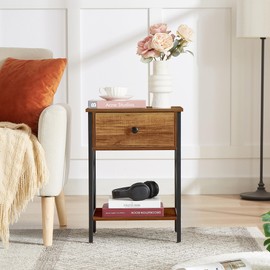 VECELO Nightstand,Modern Bedside End Table, Night Stand with Drawer and Storage Shelf for Living Room Bedroom, Industrial Metal Frame