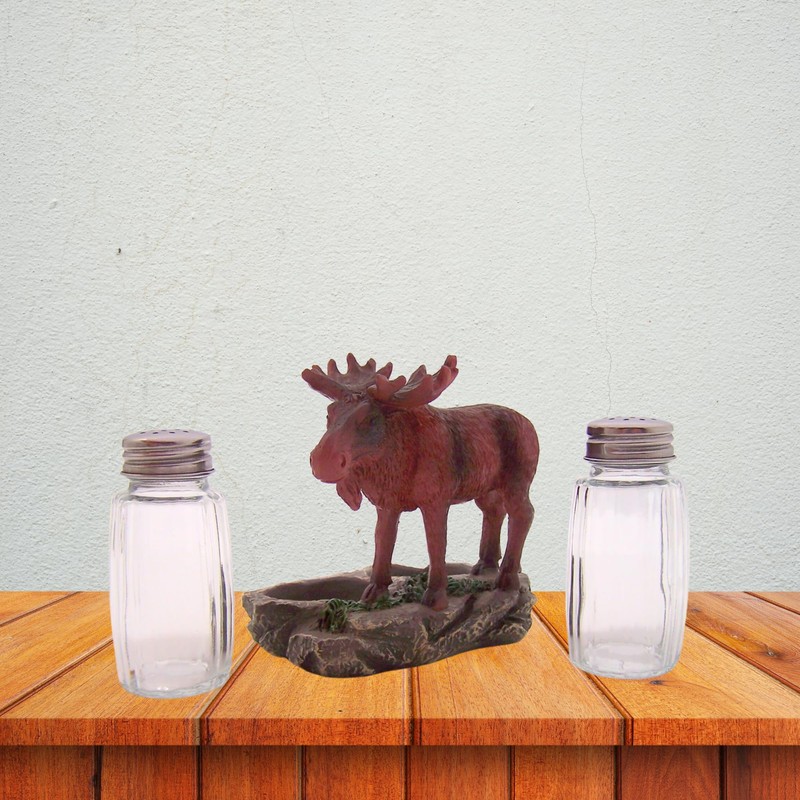 Moose Standing on a Rock Salt and Pepper Set Holder,