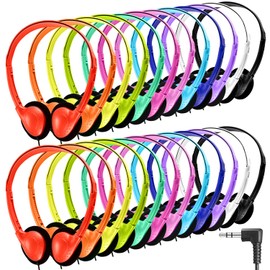 Classroom Headphones Bulk 54 Pack, Student On Ear Headsets, Comfy Swivel Earphones for Classroom, Library, School, Airplane, for Online Learning and Travel, Stereo Sound 3.5mm Jack (12 Colors)