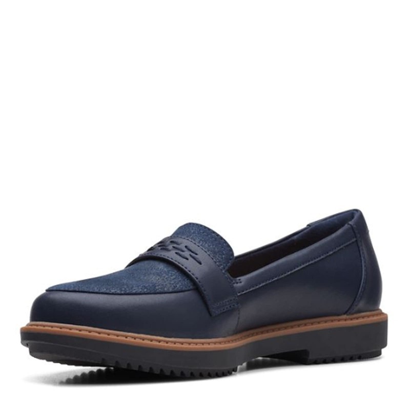 Clarks Raisie - Mocasines para Mujer, Cuero Azul Marino, 22