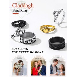 FaithHeart Classic Traditional Claddagh Thumb Rings for Men Friendship Amulet Protection Jewelry Celtic Knot Band Large Size 14