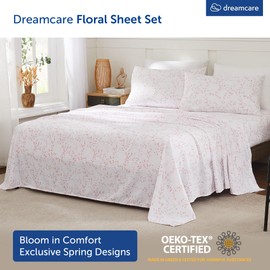 DREAMCARE Queen Size Sheets - Floral Sheets Queen Size Bed Set - 4pcs Queen Sheet Set - Cooling Bed Sheets - Queen Size Sheet Sets - Soft & Long Lasting 100% Brushed Floral Bed Set - Floral Blossom