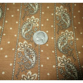 Springs Creative 1/2 yd ~  Vintage Golden brown paisley stripe  Cotton  fabric ~ era 1943