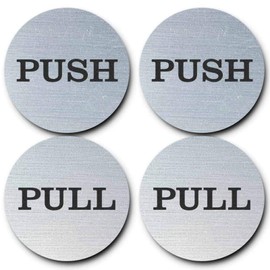 Be The Bestest 2" Inch Round Push Pull Door Signs (Brushed Silver) 304 Grade Stainless Steel (Pack of 2)