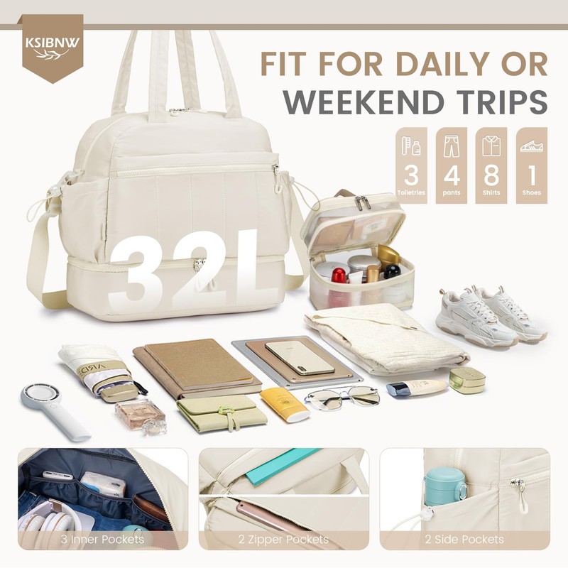 KSIBNW Gym Bag for Women Travel Duffle Bag, Water Resistant