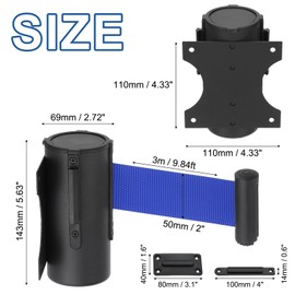 PATIKIL Fixed Wall Mount Retractable Belt Barrier, 9.84 Feet Fixed Retractable Belt Barrier with Steel Case for Crowd Control Retail Store Stadium, Black/Dark Blue