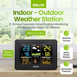 BALDR Wireless Digital Weather Station - Indoor Outdoor Thermometer Wireless Home Weather Station with Remote Sensor, Atomic Alarm Clock, Moon Phase & Barometric History Display, Weather Clock