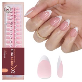 Beetles French Tips Press On Nails: 224 Pcs Pink French Tip Nails Short Almond Fake Nails, Soft Gel Nail Tips False Nails Art DIY For Women,16 Sizes