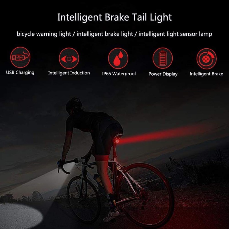 Intelligent Bike Taillights,Red LED Brake Taillight,USB-C Charging Smart Sensing Rear
