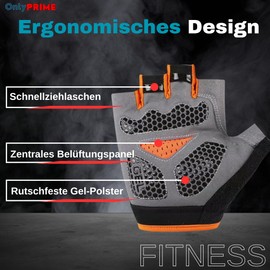OnlyPRIME FITLEX FitGrip Fahrradhandschuhe Herren Sommer – Fitnesshandschuhe Herren Kraftsport mit Gelpolster, Atmungsaktiv & rutschfest für Gym, Training und Klettern (L)