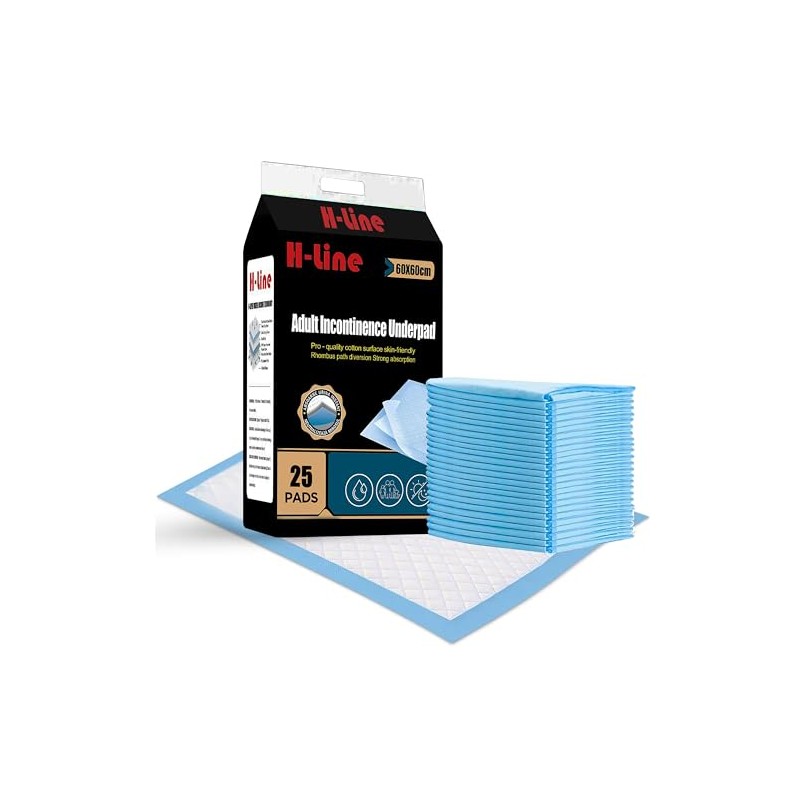 H-line 25 x Disposable Incontinence Bed Pads, 60 x 60