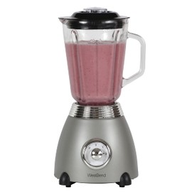West Bend Blender Retro-Styled 3 Speeds with 48 oz Glass Blending Jar and Stainless Steel Blade, 500-Watts, Gray