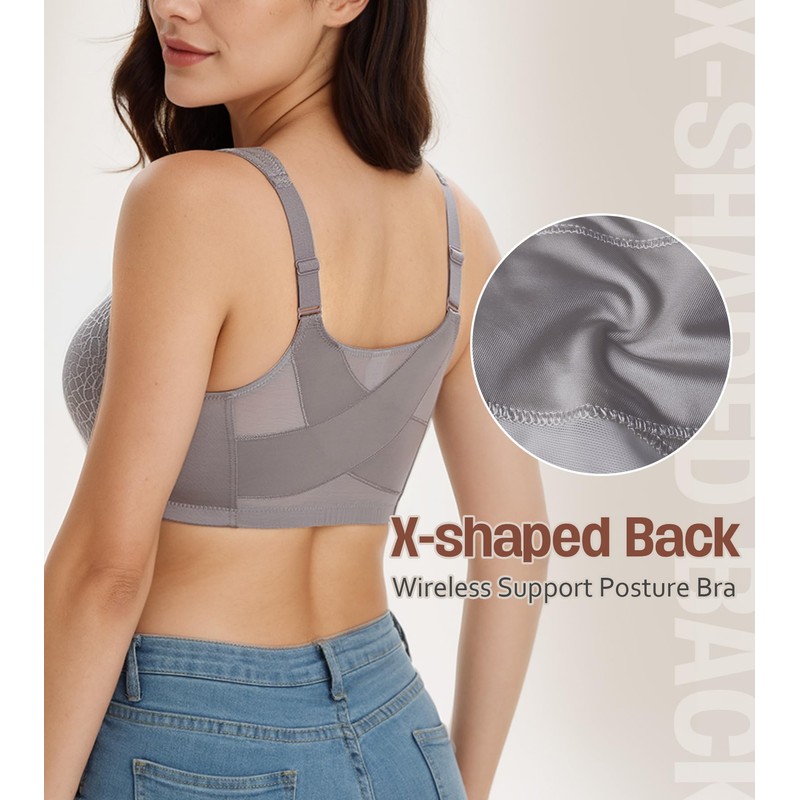HACI Women's Front Closure Full Coverage Back Support Posture Bra