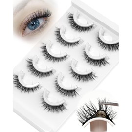 Waterproof Self Adhesive Eyelashes, Cat Eye 6-14mm, 5 Pairs Natural Look Stick on False Eyelashes, Pre Glued Lashes, No Glue Needed, Wispy Glueless Lashes by Obeyalash (6D09)