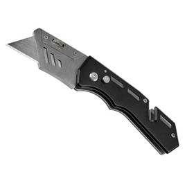 NVX VKN2BK Folding Pocket Utility Knife, Quick-Change Black and Stainless Steel Box Cutter with Blade Storage Compartment Hidden in Lightweight Aluminum Handle