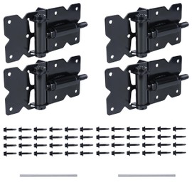 Self Closing Gate Hinges for Wood/Vinyl/PVC/Metal Fence Gate 90 Degree Hinge,Heavy Duty Hardware Kit with Self-Tapping Screws and Adjuster Swing Tool, 4 Pack, Black