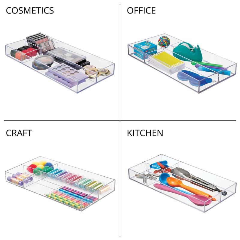 iDesign Clarity Plastic Divided Drawer Organizer, Storage Container for Vanity,