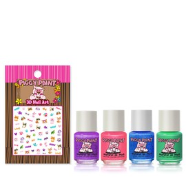 Piggy Paint | 100% Non-Toxic Girls Nail Polish | Safe, Cruelty-free, Vegan, & Low Odor for Kids | PURRfect Paws Pet (4 Polish + Nail Art Gift Set)