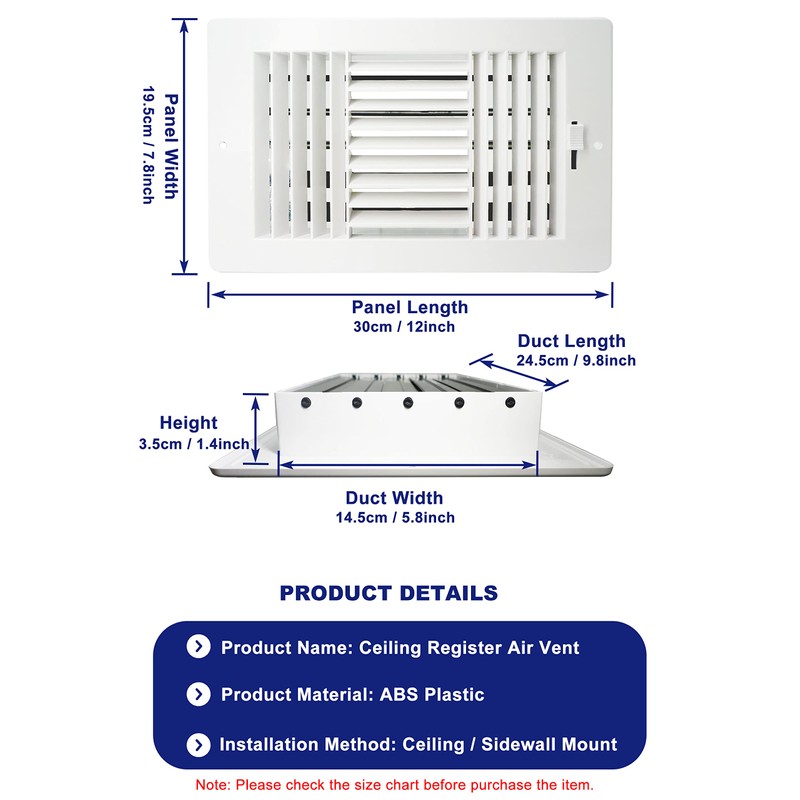 10"x6" Air Vent Cover Ceiling Register,LouanXpert Wall Vent Three-Way Plastic