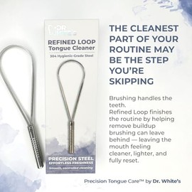 Dr. White's Bright Whites Limpiador de lengua de bucle refinado Precision Tongue Care™ del Dr. White | Herramienta de cuidado bucal de acero inoxidabl