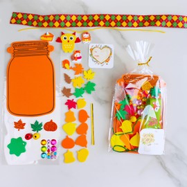 Winlyn 24 Sets Fall Craft Kits DIY Maple Leaf Pumpkin Mason Jar Ornaments Decorations Art Sets Autumn Foam Stickers Easy Thanksgiving Arts and Crafts for Kids Home Classroom Activities Party Favors