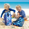 Shark Large Mesh Beach Bag for Kids, Kids Drawstring Beach