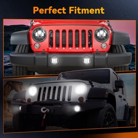VI9000 Round LED 7 Inch Headlights+4 Inch Fog Lights with Hi/Lo Beam DOT Approved H6024 LED Headlights Compatible with Jeep Wrangler 97-2017 JK TJ LJ, Plug & Play