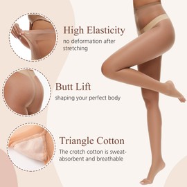 MANZI 3 Pairs Toeless Pantyhose Tights for Women Ultra Thin 10D Toe Open Control Top Pantyhose（2 Natural+1 Black，XL