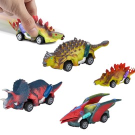 Ceeyoll 4 Pieces Dinosaur Toy Pull Back Car, Dinosaur Toy Car, Dinosaur Toy for Children, Car Toy Christmas Easter Birthday Gift for Boys Girls